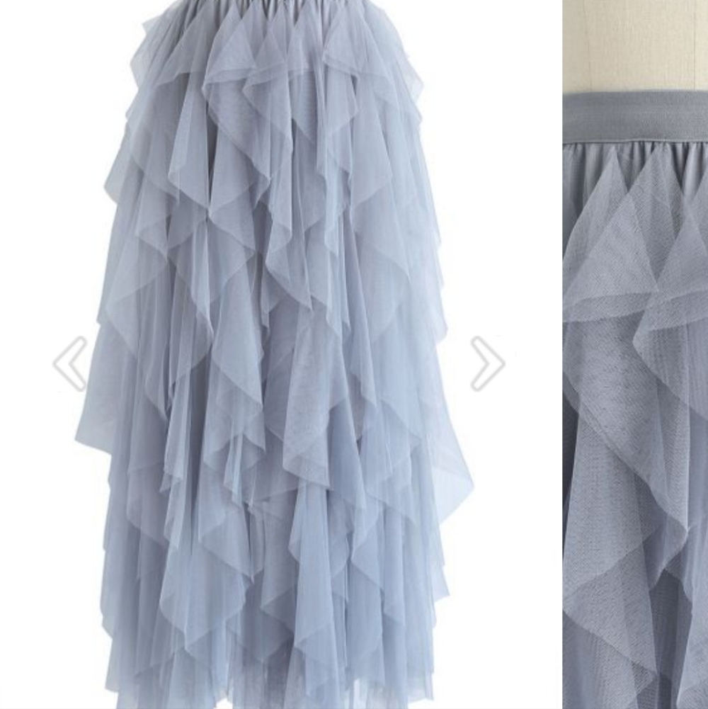Soft Blue Layered Tulle Maxi Skirt